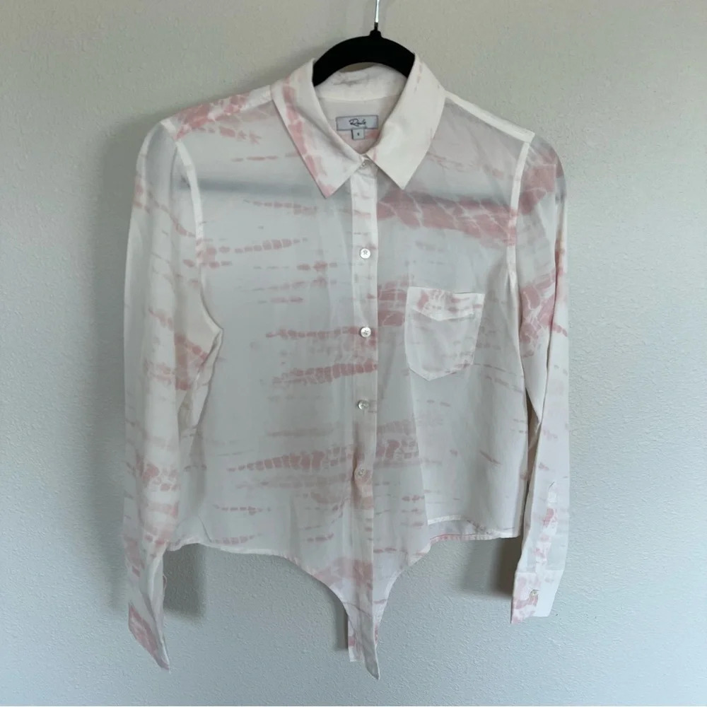 NWOT Rails Val Tie-dye Pink White Silk Button-down Shirt Tie Bottom Casual Small - Picture 3 of 14